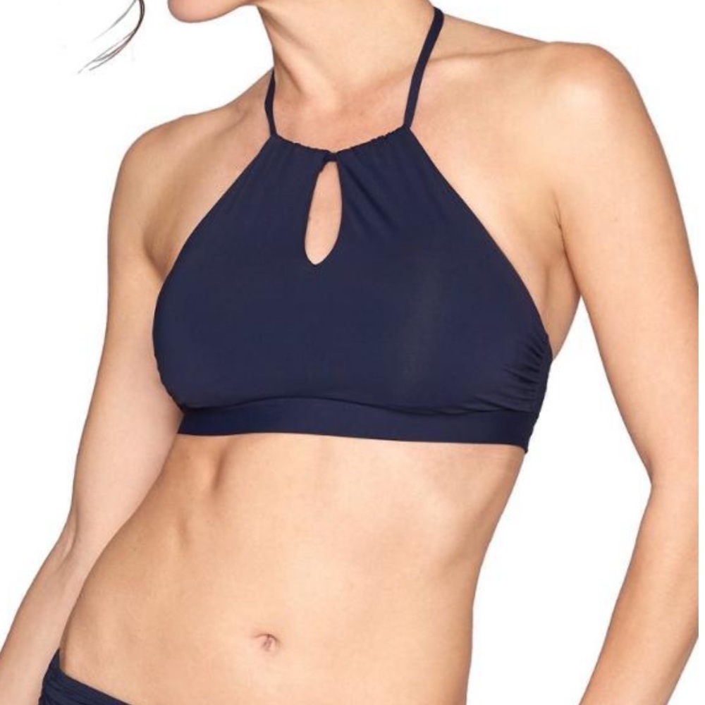 NWOT Athleta High Neck Keyhole Bikini Top Blue Navy Strappy